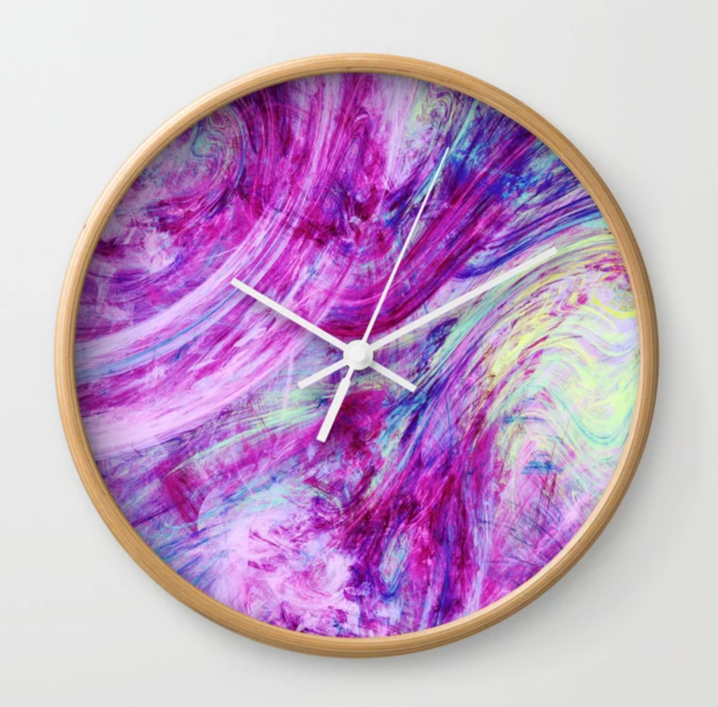 Pink and Magenta Liquid Splash Neon Swirl Abstract Artwork Wall Clock